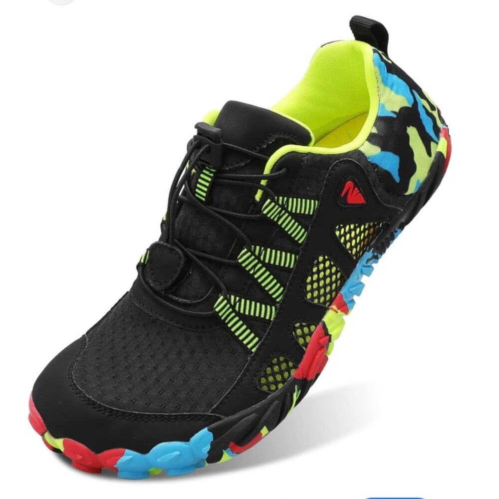 L-RUN Water Shoes Womens 39 Black Neon minimialist Beach Swim Surf Pool Shoes